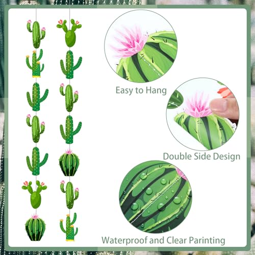 Spakon 8 Pcs Cactus Garlands Decoration Fiesta Party Banner Mexican Taco Green Hanging Paper Garlands Tropical Plant Cutouts for Birthday Baby Shower Luau Hawaiian Carnivals Festivals Party Decor - color: Cactus