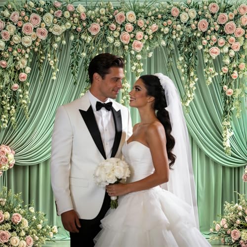 7 x 5 ft Sage Green Floral Backdrop Spring Rose Wall Background Pink Flowers Backdrops Tea Party Backdrop Floral Girls Birthday Weeding Valentine's Day Mother's Day Event Banner Photo Props - color: Green, size: 7X5FT