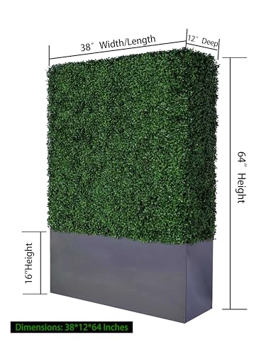 Artificial Hedge Wall (38" Width* 12" Deep* 64" Height) with Dark Gray Stainless Steel Planter Box (64.00) - size: 38"W*12"D*64"H