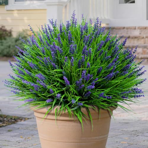 Fake Outdoor Plants Artificial Monkey Grass 12 Bundles Purple Faux Flowers for Outdoors Plastic Plant Outside Porch Patio Yard Planters Window Box Decor (12 Bundles Purple Monkey Grasses) - color: 12 Bundles Purple Monkey Grasses