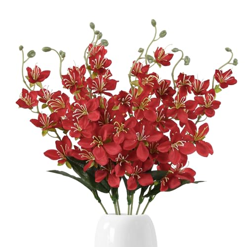 8PCS Orchids Artificial Flowers 27.5" Long Stem Silk Orchid Flowers Faux Orchids Stems Plant for Tall Vase Home Garden Indoor Outdoor Wedding Baby Shower Party Table Floor Centerpiece Decor (Red)