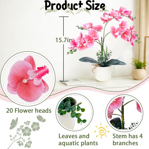 ucky Pink 15.7" 3D Lifelike Artificial Orchid Plant with 20 Heads, Realistic Faux Phalaenopsis in Ceramic Pot for Home Decor, Elegant Fake Flower Arrangement Table Centerpiece - color: Pink