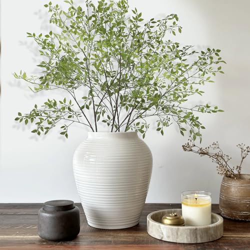 CEWOR 4pcs Artificial Plants Fake Greenery Branches for Vase, 43.3 Inch Green Nandina Long Steams for Tall Vase, Fake Plants Spring Stems for Wedding Garden Office Home Décor