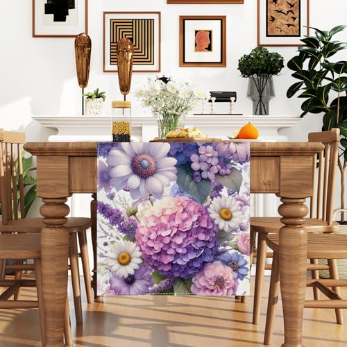 Hydrangea Flowers Spring Table Runner 13x72 Inch Spring Summer Easter Decorations and Supplies for Home Kitchen Dining Room Table Decor