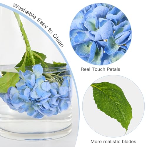 Nubry 4Pcs Blue Hydrangea Artificial Flowers, 22.5In Latex Faux Real Touch Large Hydrangea Flowers with Long Stems & Leaves for Home Office Decor Wedding Party Arrangements(Blue) - color: Blue, size: 4 Pcs