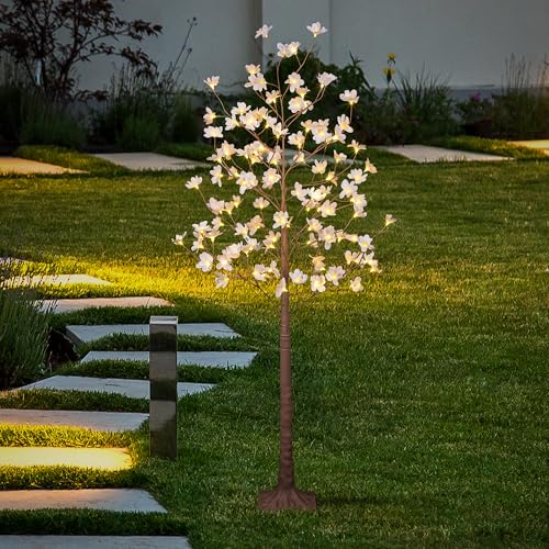 6FT Lighted White Magnolia Tree 120 LED Artificial Flowers Tree with Lights for Decor Inside and Outside Home Patio Wedding Festival Christmas Decoration Warm White - color: Yellow