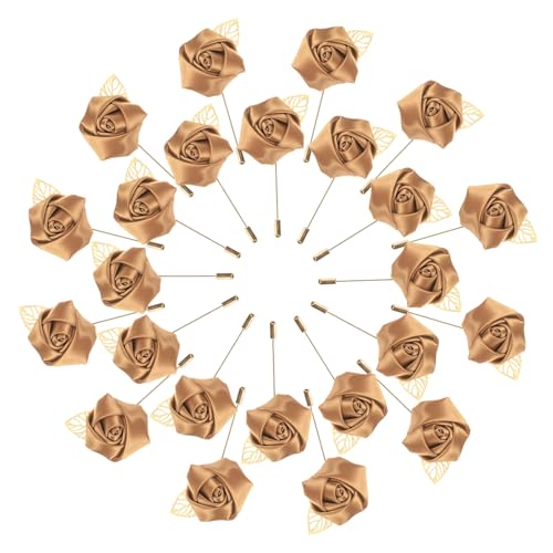 M METERXITY 48-Pack Flower Lapel Pins for Men, Golden Leaf Rose Boutonnieres Pin Groom Boutonnieres for Wedding/Dance/Party, Men Lapel Pins for Suits Satin Flower Corsage [Champagne] - color: Champagne