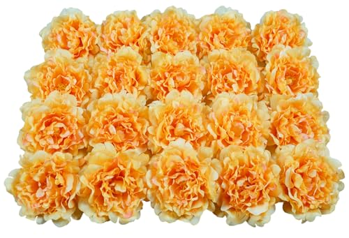 20 Pcs Artificial Flower Peonies, 5" Silk Fake Peonies with 6" Stems No Leaf, Faux Peonies Flowers for Decoration Wedding Home Party Centerpiece Decor Floral Art (Orange) - color: Orange