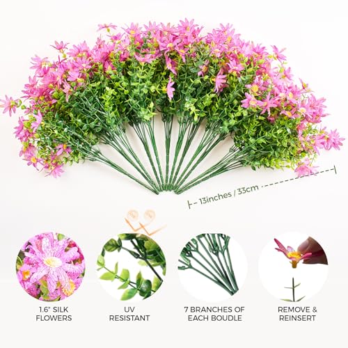 PONKING Artificial Flowers for Outdoors Patio Decoration 12 Bundles Fake Flower Daisy UV Resistant Faux Plants Yard Garden Porch Home Boxwood Planter Patio Decor, Purple Flower - color: D Purple Daisy 12pcs