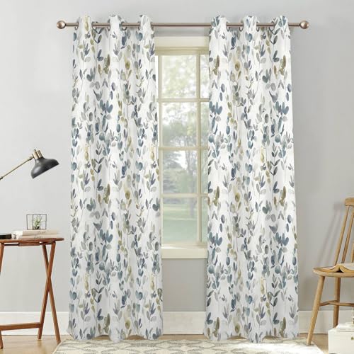 Renaiss Botanical Herbs Blackout Curtains, Vintage Eucalyptus Leaf Thermal Insulated Bedroom Window Curtains, Classical Gray Plants Window Curtains for Kitchen, 45" L x 29" W 2 Panel Set - color: Vine, size: 29"W x 45"L (Pack of 2)