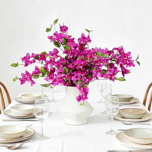 HCTCPALS Artificial Flowers for Outdoors 10Pcs Bougainvillea Plant Realistic Silk Fake Flowers for UV Resistant Faux Plants Outdoor Indoor Outside Front Porch Hanging Planter Decoration-30”PurplishRed - color: Bougainvillea Purplish-red