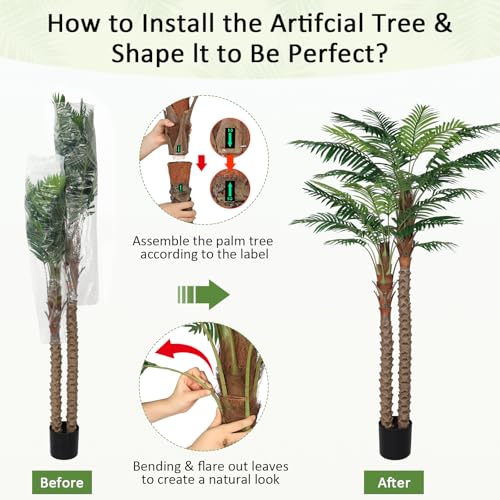 7FT UV-Resistant Faux Palm Tree–84in Realistic Artificial Palm Tree Indoor Outdoor, Tropical Fake Plant for Home Office Patio Poolside Yard Christmas Hotel Gift - size: 7ft