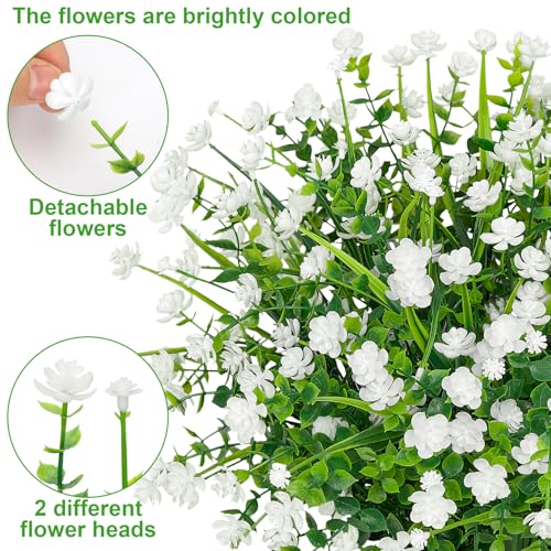 20 Bundles Artificial Flowers for Outdoors Fake Plastic Flowers UV Resistant Realistic Faux Plants Shrubs for Spring Summer Garden Porch Yard Patio Planter Window Box Home Decor, White - color: White