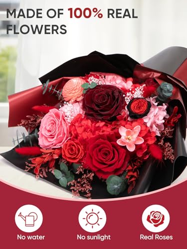 Bessol Flowers for Delivery Preserved Flower Bouquet Forever Fresh Flowers Birthday Gifts for Women Mom Anniversary Red Real Rose Gifts for Grandma Wife Girlfriend Sister Her from Daughter - color: Red Preserved Flower Bouquet, size: Large
