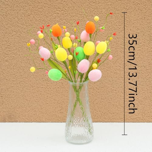 4PCS Artificial Easter Flowers, Easter Party Colorful Velvet Egg and Berries Picks Decorations, Spring Flower with Stems Egg Branches for Party Vase Centerpiece Decor (Berry) - color: Berry
