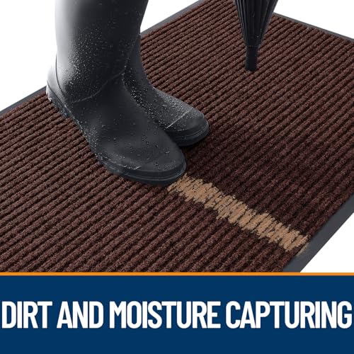 OLANLY Front Door Mat Indoor Outdoor Entrance, Waterproof Heavy Duty Doormat, Fade Resistant, Low Profile, Easy Clean Patio Porch Welcome Floor Mats for Entry, 29.5x17, Brown - color: Brown, size: 29.5" X 17"