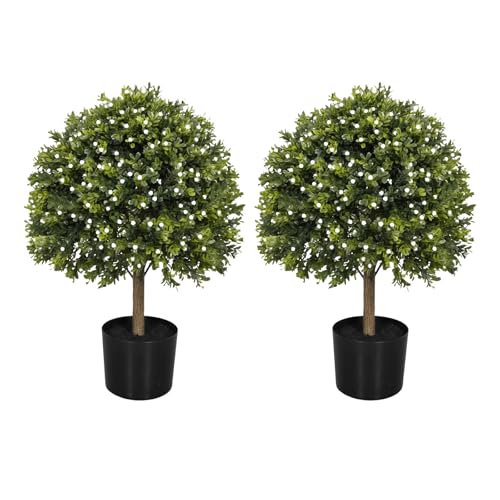 Artificial Cedar Topiary Ball Trees, Set of 2 Fake Shrubs Bushes, UV Resistant Faux Evergreen Tree for Front Porch Outdoor Garden Decor - color: Cedar, size: with Pot