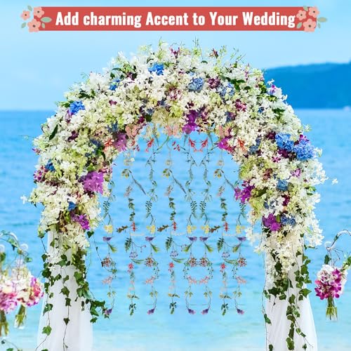 4 Pcs Artificial Wildflower Garland 9.3 ft Garden Vine Decorations Spring Hanging Flower Decoration with 10 Hooks Fake Wildflower Backdrop for Classroom Windows Wedding Party Home Outdoor
