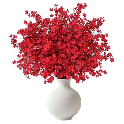 Waipfaru Red Fake Flowers, 6 Pcs Baby's Breath Artificial Flowers, Real Touch Silk Flowers Fall Stems for Spring Summer Fall Thanksgiving Christmas Decor Floral Arrangement, 19 Inches - color: Red, size: 6pcs