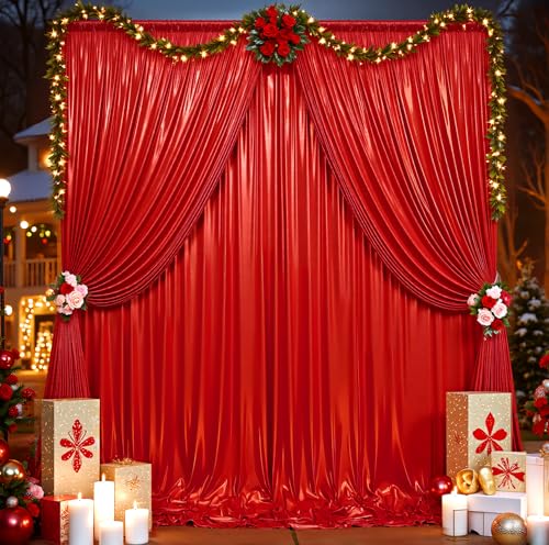 10ftx10ft Red Sequin Backdrop Curtain for Parties, Wrinkle Free Thick Glitter Sparkle Photo Backdrop Drapes 2 Panels 5x10FT Shimmer Back Drop Cloth for Valentine's Day Wedding Photography Background - color: Red, size: 5'W×10'H _2 Panels