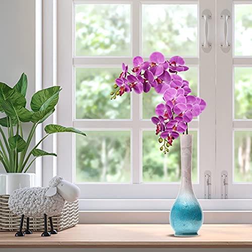 4 Pcs Artificial Orchid Flowers 9 Large Heads of Real Touch Vivid Phalaenopsis Orchid Flower Stem 36'' Tall, Artificial Flowers Branches for Home Decor, Office House Decoration-Purple Phalaenopsis - color: Purple #10