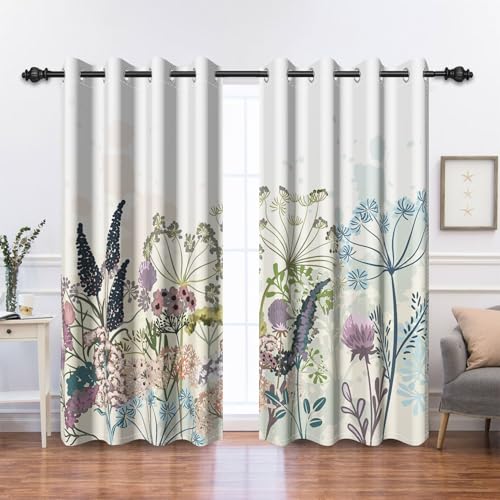 Renaiss Wildflowers Blackout Curtains Vintage Botanical Floral Plant Thermal Insulated Window Drapes for Bedroom 29W x 45L inches 2 Panel Set Window Curtain Panels for Kitchen - color: Botanical, size: 29"W x 45"L (Pack of 2)