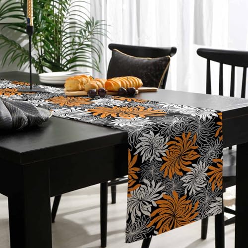 Orange Chrysanthemum Flowers Table Runner-Cotton Linen-Long 72 Inch Holiday Dresser Scarves, Thanksgiving Fall Floral Tablerunner for Kitchen Coffee/Dining Bedroom Home Living Room Dinner Scarf Décor - color: Chrysanthemumppe5246, size: 13x72 Inch