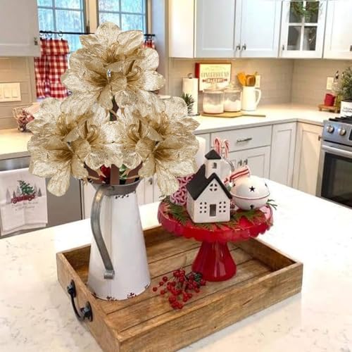 Briful Amaryllis Artificial Christmas Flower Stems, 19.7" Champagne Glitter Faux Amaryllis with Detachable Heads for Xmas Home Party Wedding Bouquet Vase Arrangement Decor - color: Champagne