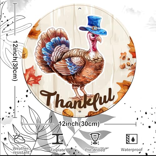 Vintage Thanksgiving Day Turkey Round Metal Sign Turkey Fall Sign Wall Art Rustic Wreath Wall Decoration for Indoor Outdoor Home Porch Window Decor 12 Inch - color: Thanksgiving 12, size: 12 inches