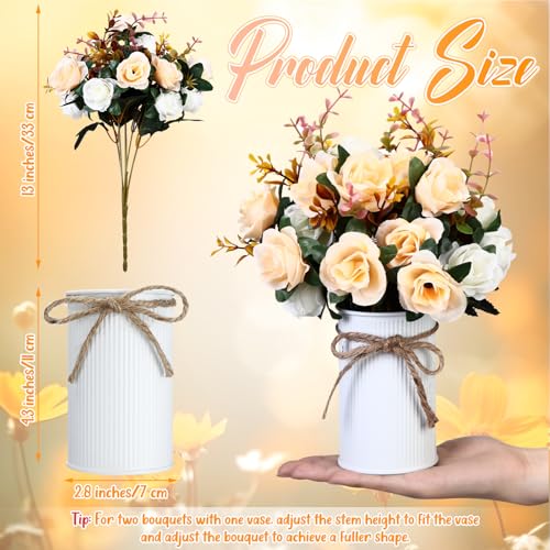 Domensi 6 Sets Wedding Centerpiece for Table Artificial Rose with Vase Fake Bouquets and Metal Pot Flower Arrangements for Bridal Shower Birthday Party Event Table Decor (Champagne) - color: Champagne