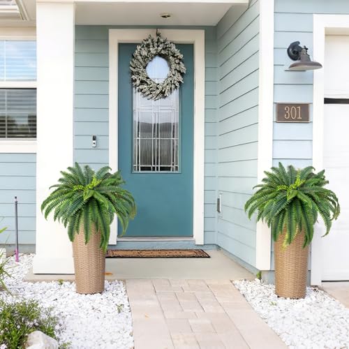 CQURE 45" Fake Ferns Artificial Plants Large,Set of 2 Artificial Boston Ferns Faux Hanging Fake Plants for Outdoors Planter Home Garden Decor,60 Branches - size: 45'' 60 leaves-2pcs