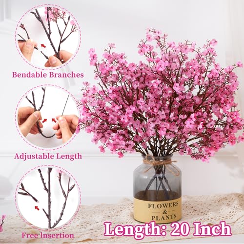 Yastouay Pink Fake Flowers Artificial Flowers, 5 Pcs Real Touch Silk Flowers Faux Artificial Flowers for Decorations, Babys Breath Artificial Flowers Bulk for Spring Decor Floral Arrangement - color: Pink, size: 5 Pcs