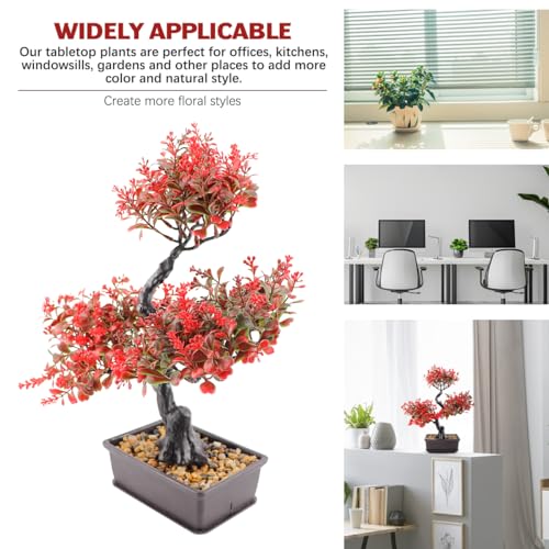 Artificial Bonsai Tree，Fake Plants Lifelike Plastic Bonsai Plant Simulation Green Plants for Home and Office Decor（Red） - color: Color 3