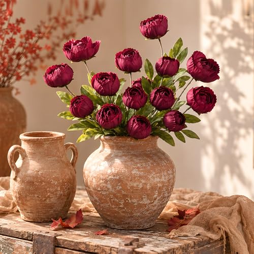 Waipfaru 6 Pcs Faux Peonies Artificial Flowers for Vase, 27" Fake Silk Peonies Flowers for Wedding, Vase Filler Flowers for DIY Bouquets Centerpieces Bridal Shower Office Decor- Burgundy - color: Burgundy, size: 6Pcs