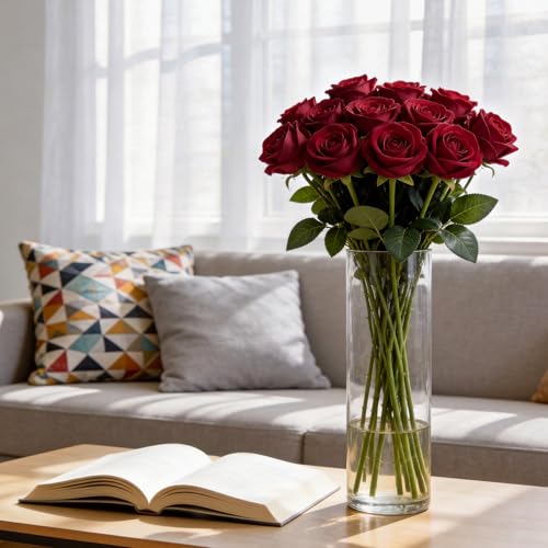15PCS Artificial Flowers Fake Roses, Silk Artificial Burgundy Roses with Stems Realistic Bouquets for Wedding Centerpiece Valentines Day Decorations Home Decor Party Crafts DIY - color: Burgundy