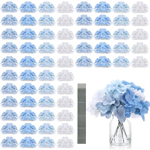 Suncalla 60 Pcs Artificial Hydrangea Flowers Bulk Silk Hydrangea Full Flowers Heads with Stems for Wedding, Home Table Centerpieces, Garden, Baby Shower, Party Decoration(Blue) - color: Blue