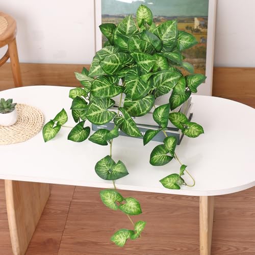 TOCHGREEN Artificial Plants Fake Pothos Ivy Plant Silk Plant for Home Decor Indoor in Pot,Faux Hanging Plant Realistic Small Faux Potted Plant for Bedroom Shelf Indoor Outdoor Decor (Golden Green) - color: Golden Green