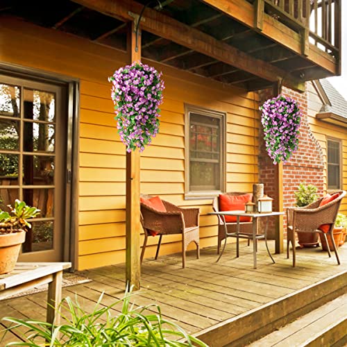 ZFProcess Artificial Fake Hanging Flowers Plants for Outdoor Spring Decoration, 2PCS Faux Silk Violet UV Resistant Look Real Trailing Vines for Outside Home Planter Porch Patio(Violet) - color: Violet