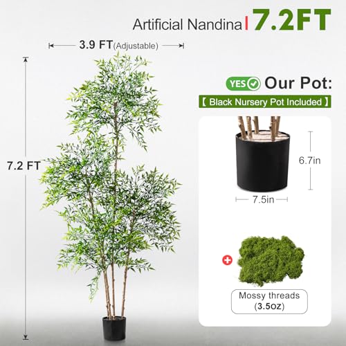 Large Faux Bamboo Plant Big Fake Nandina Trees Plastic plantas Indoor Outdoor Realistic Floor Plants Artificial Tree for Home Living Room Corner Office Patio Porch Bonsai Decor Housewarming Gift - color: Green, size: 7ft 2in