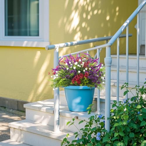 Grunyia 20Pcs Artificial Flowers for Outdoor UV Resistant & Waterproof, Realistic Fade-Proof Faux Greenery Shrubs Hanging Plants for Garden Porch Yard Lawn Patio Decorations (Vibrant Colors)