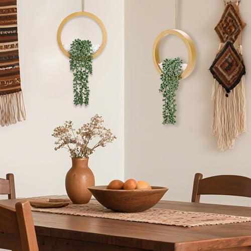 Der Rose 2 Pack Boho Wall Decor Fake Plants 15" Hanging Artificial Succulents Plants for Bohemian Living Room Bathroom Accessories - color: Wood Color