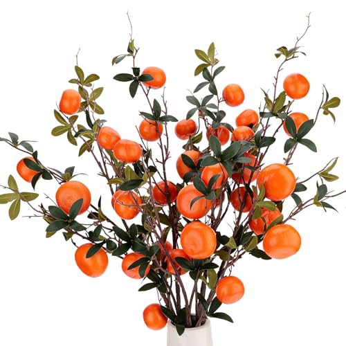 Gresorth 37.4 Inch Indoor Decoration Lifelike Artificial Orange Fake Plastic Fruit Branch Realistic Foam Stem Ornament Festival Restaurant 3pcs - color: Orange