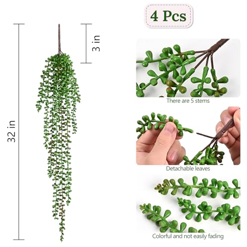 Waipfaru 8Pcs Artificial Hanging Plants, Fake Vines Fake Hanging Plants for Outdoors UV Resistant Ivy Artificial Plants Outdoor Faux Plants Indoor Bedroom Living Room Boho Wall Porch Shelf Decor - color: Tears of a Lover, size: 8Pcs Plants