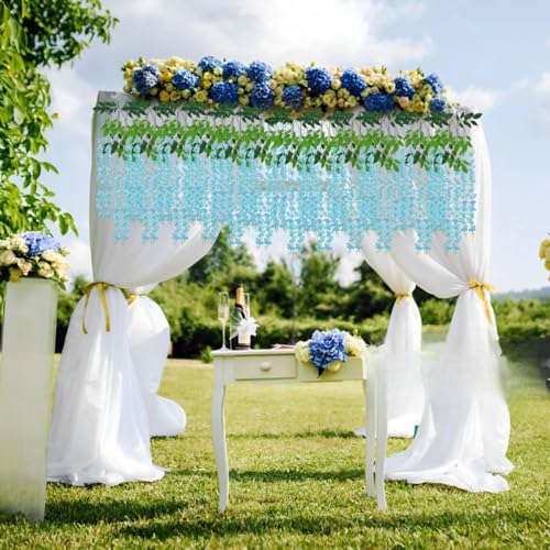 Artificial Wisteria Hanging Flowers Fake Wisteria Flower Garland Silk Vines Rattan Decor for Home Wedding Arch Wall Garden Greenery Bedroom Outdoor Office Party Decoration (12, Blue) - color: Blue