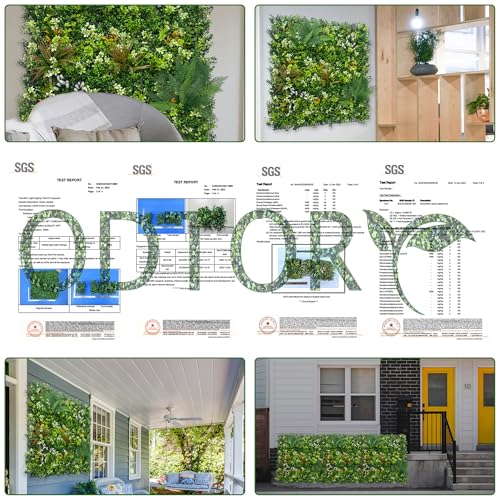 ODTORY Artificial Grass Boxwood Hedges Wall Panels: 40" x 40" (11.5 sqft) UV-Anti Faux Greenery Fake Ivy Leaves Privacy Fence Screen Backdrop for Garden Covering Privacy, Outdoor Indoor Decor - color: Greenery, size: 20x20 in 4P