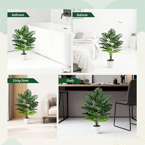 Der Rose 28" Tall Artificial Monstera Plant Faux Plants Indoor in White Pot for Home Office Living Room Floor Porch Balcony Decor - color: White-monstera-a
