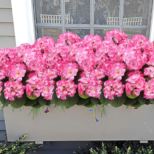 CITYES 8 Pcs Artificial Geraniums Flowers Pink Silk Geraniums for Outdoors UV Resistant Artificial Geranium Bush Faux Flowers Plant for Planter Garden Home Decor Indoor Patio Vase Table Centerpiece - color: Pink