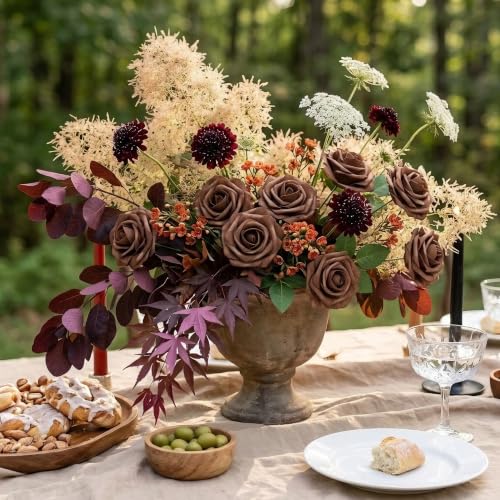 Artificial Flowers, Artificial Rose 100pcs for DIY Wedding Bouquets Centerpieces Arrangements, Brown Foam Roses with Stem for Bridal Shower Party Home Decorations - color: Brown, size: 100pcs