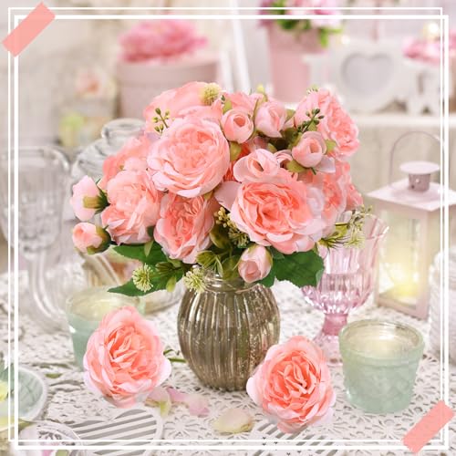 8 Bundles Artificial Peonies Flowers Boho Faux Flowers Arrangements Artificial Centerpiece Spring Bouquet Floral Wedding Decoration for Vase(Light Pink) - color: Light Pink