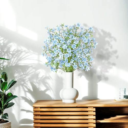 Artificial Flowers 8PCS Silk Flowers with Long Stems, Fake Flowers Bulk Fake Babys Breath, Royal Blue Flowers for Tall Vase Outdoor Garden Wedding Party Home Table (Light Blue, 8PCS) - color: Light Blue
